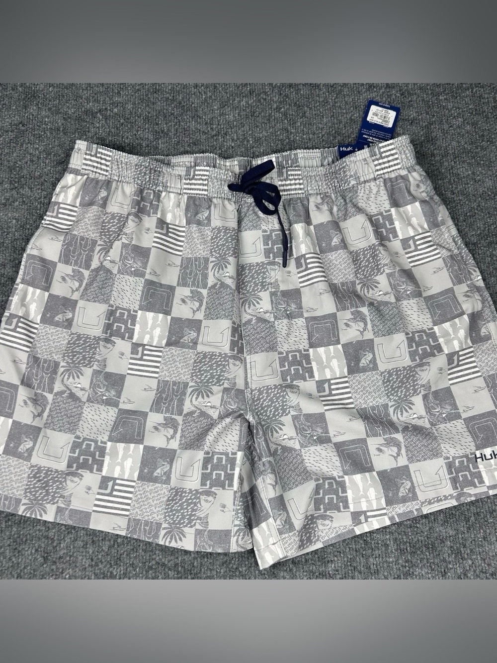 HUK Pursuit Volley Quick-Dry Gray Swim Shorts XL Harbor Mist Beach Vacation NWT
